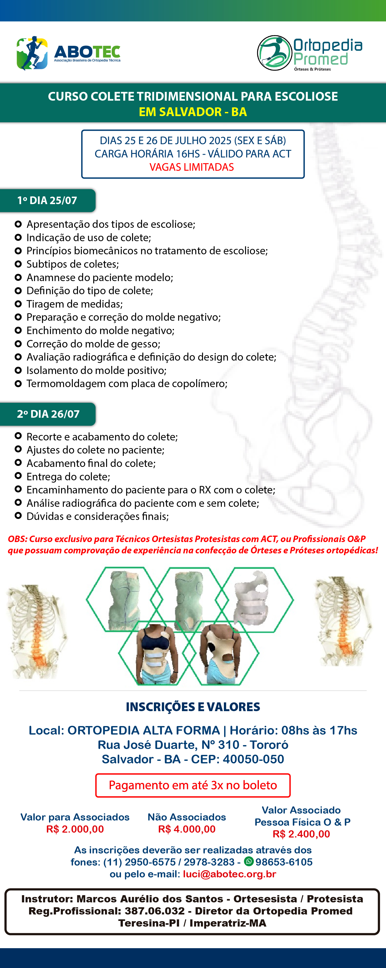 CURSO COLETE TRIDIMENSIONAL PARA ESCOLIOSE 2025