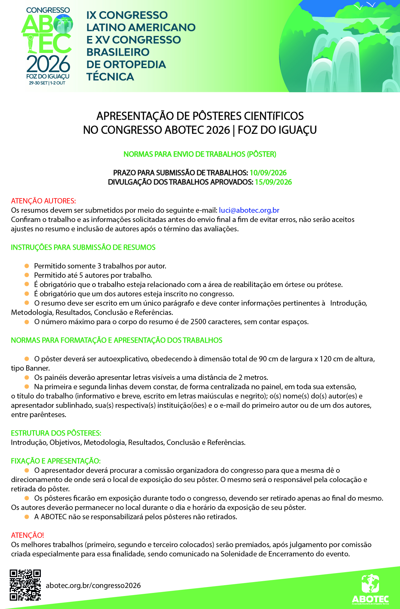 SUBMISSÃO - APRESENTAÇÃO DE PÔSTERES CIENTíFICOS - CONGRESSO ABOTEC 2026!